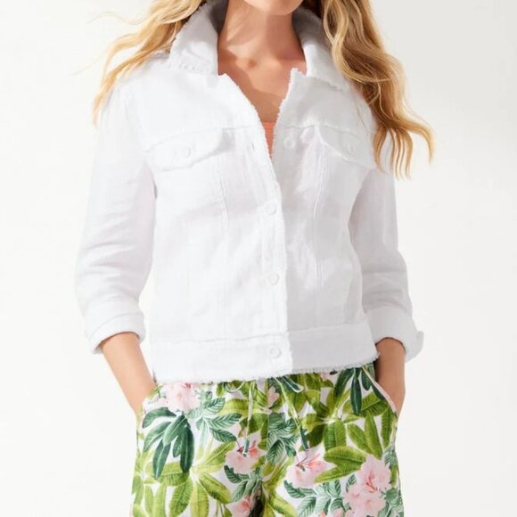 Tommy Bahama Jackets & Blazers - TOMMY BAHAMA WOMEN'S TWO PALMS RAW EDGE 100% LINEN JACKET SMALL WHITE